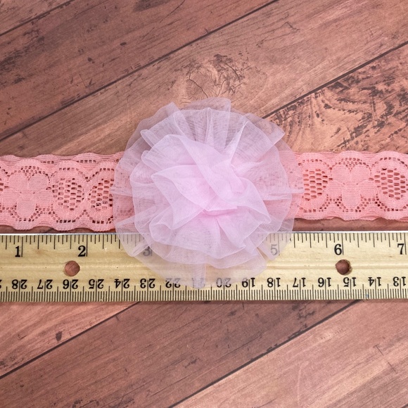 Baby Girls Headband-Cute Pink Lace HeadBand with One Silk Flower - Picture 5 of 6